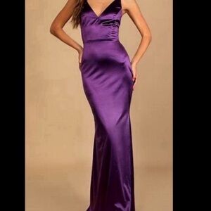 Lulus Melora Dark Purple Satin Sleeveless Maxi Dress. Size Small. Worn 1x